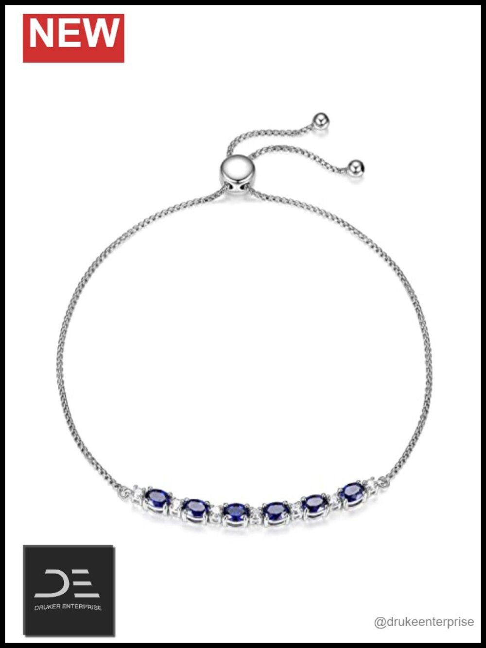 Lab Grown Diamond & Created Blue Sapphire 925 Sterling Silver Bolo Bracelet